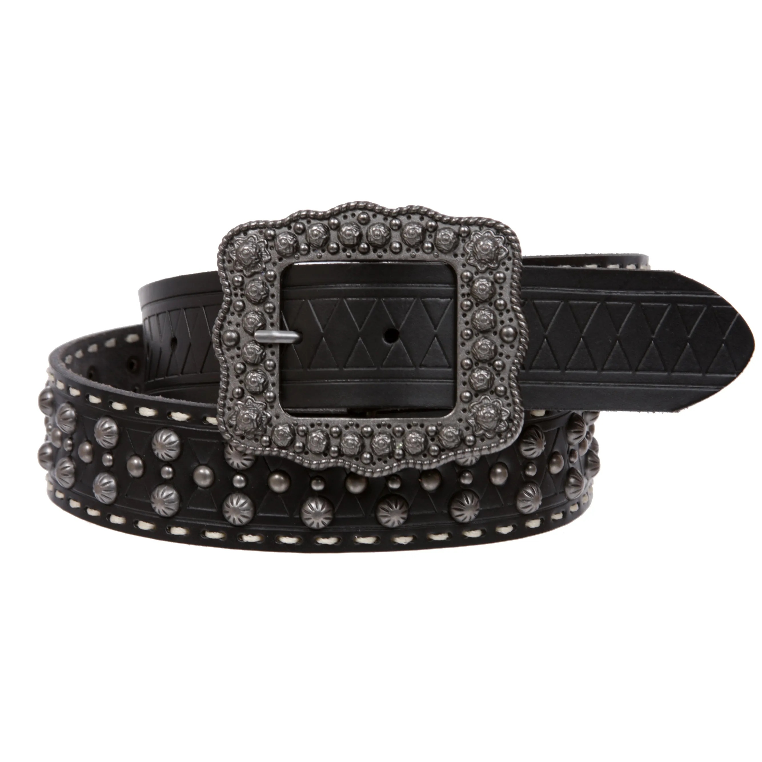 1 1/2" Womens Western Snap On Studded Leather Belt