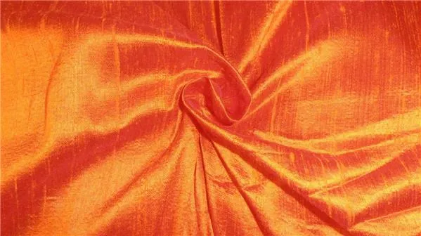 100% PURE SILK DUPION FABRIC ORANGE colour 44" wide WITH SLUBS MM57[3]