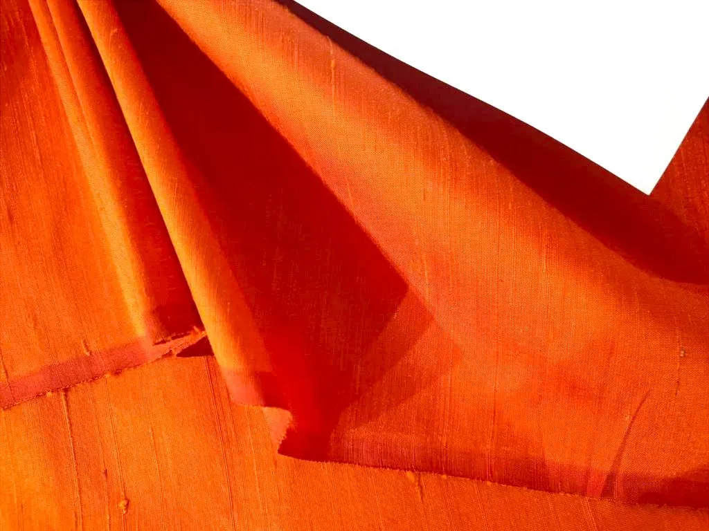 100% PURE SILK DUPION FABRIC ORANGE colour 44" wide WITH SLUBS MM57[3]