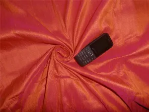 100% PURE SILK DUPION FABRIC ORANGE X PINK colour 44 wide WITH SLUBS MM39[3]