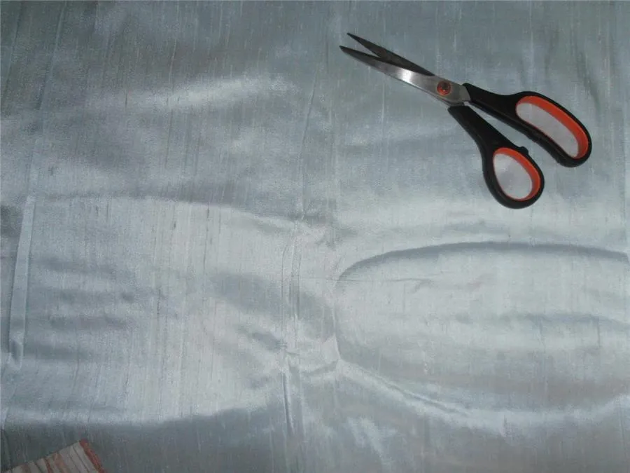 100% PURE SILK DUPIONI FABRIC BABY BLUE colour 54" wide WITH SLUBS MM71[1]