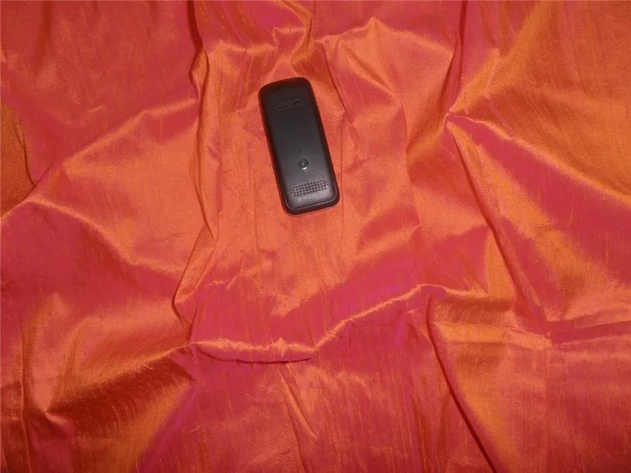 100% PURE SILK DUPIONI FABRIC BRIGHT ORANGE X PINK colour 44&quot; wide WITH SLUBS MM39[2]