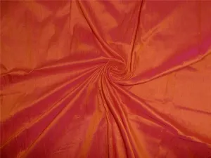 100% PURE SILK DUPIONI FABRIC BRIGHT ORANGE X PINK colour 44&quot; wide WITH SLUBS MM39[2]