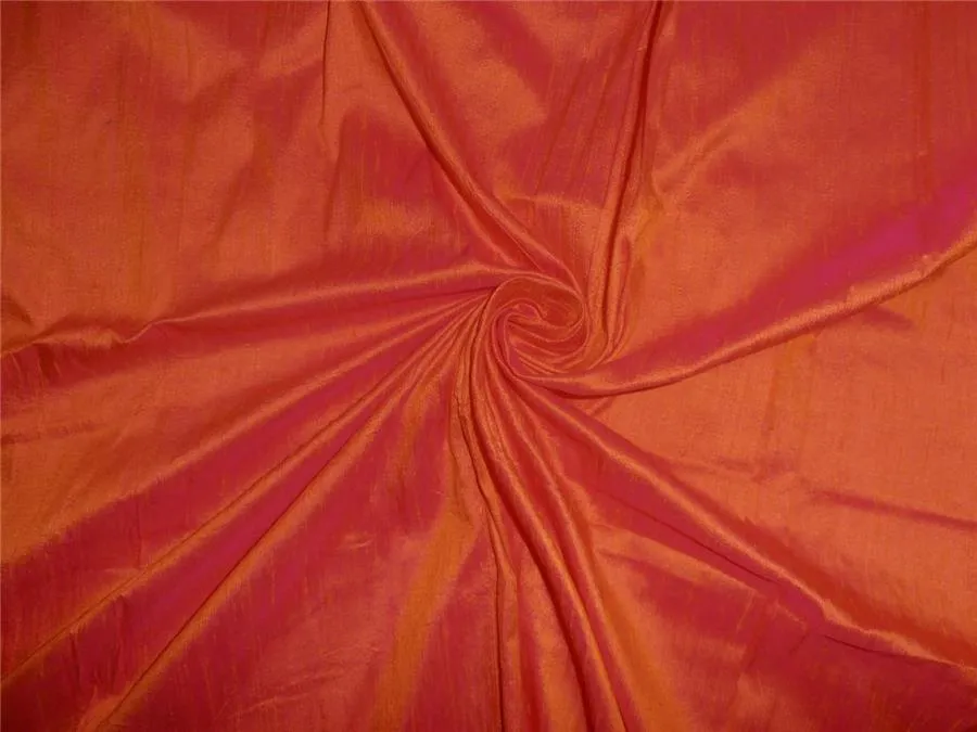 100% PURE SILK DUPIONI FABRIC BRIGHT ORANGE X PINK colour 44&quot; wide WITH SLUBS MM39[2]