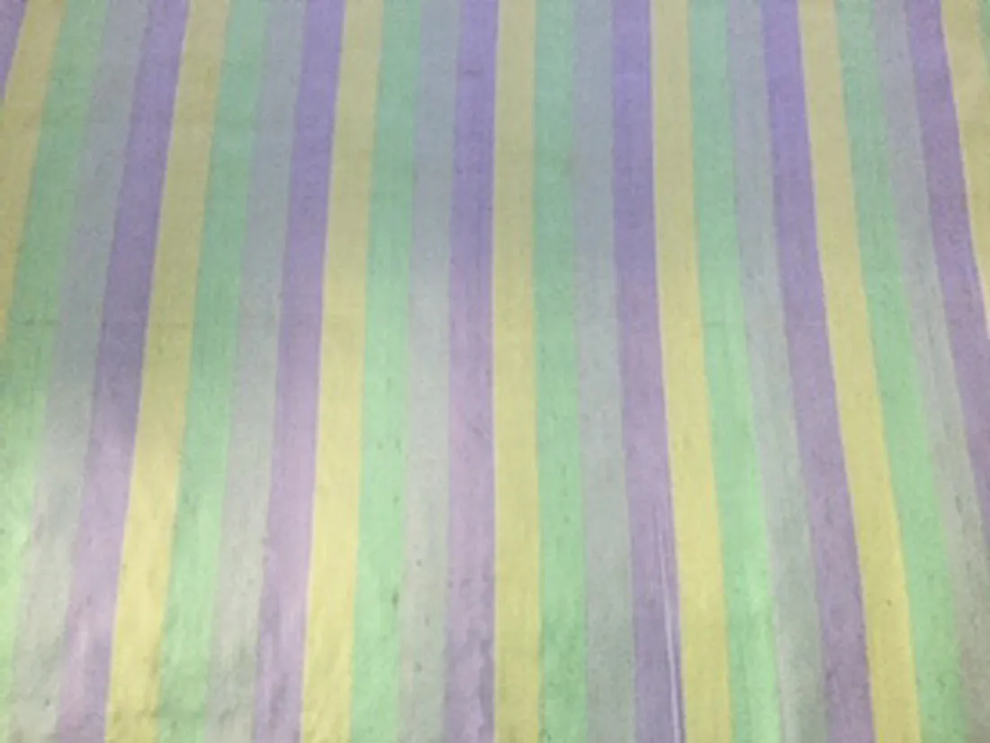 100% SILK DUPIONI green / lime/lavender stripes color 54" wide DUPS19[1]