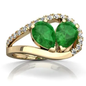 14K Yellow Gold Emerald and Diamond Pear Nestled Heart Keepsake Ring - Size 8.5