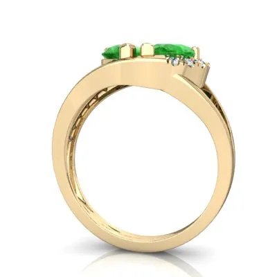 14K Yellow Gold Emerald and Diamond Pear Nestled Heart Keepsake Ring - Size 8.5