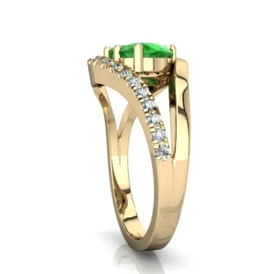 14K Yellow Gold Emerald and Diamond Pear Nestled Heart Keepsake Ring - Size 8.5