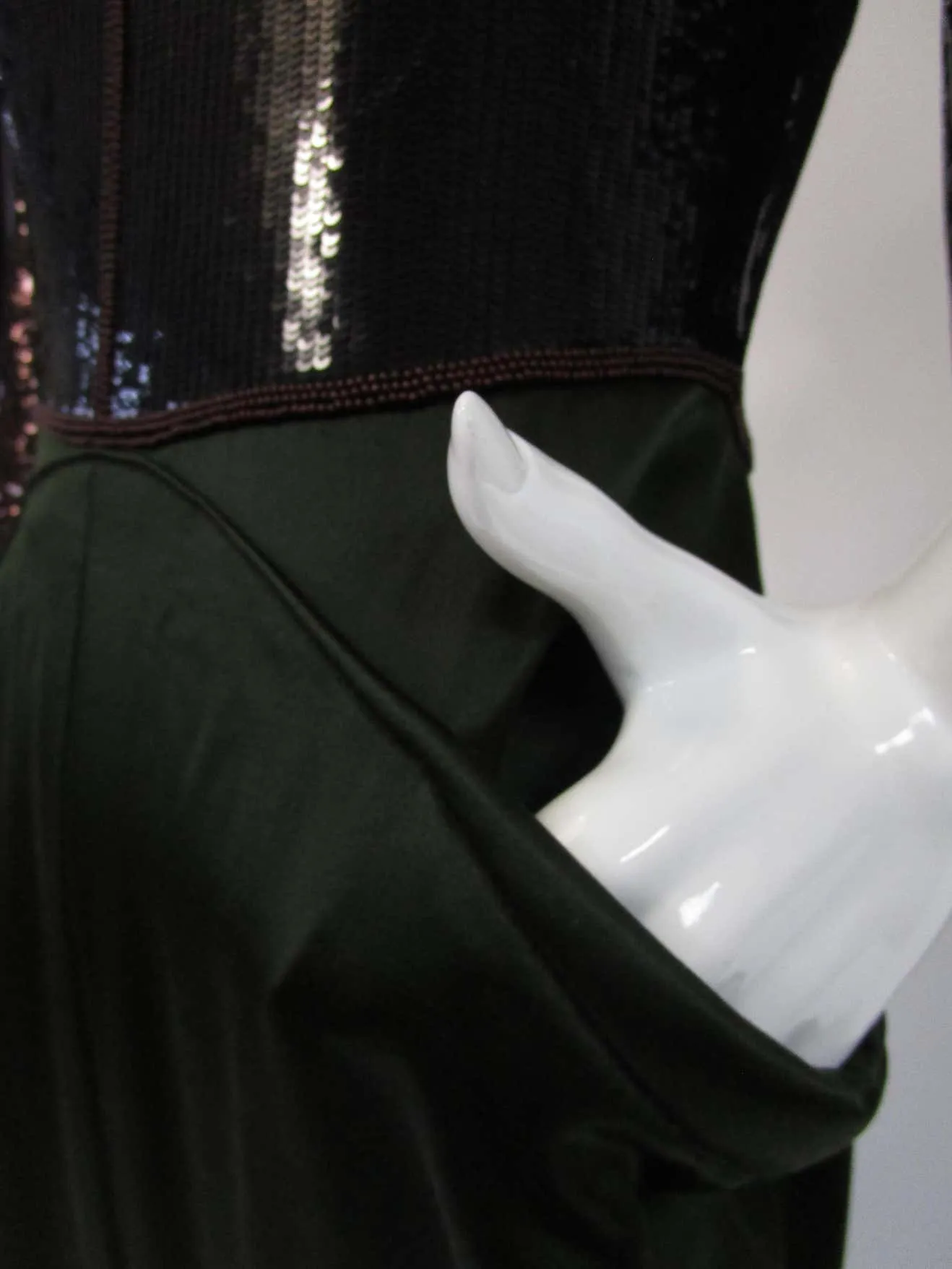 1990s Geoffrey Beene Burgundy and Green Satin Sequined Cocktail Dress