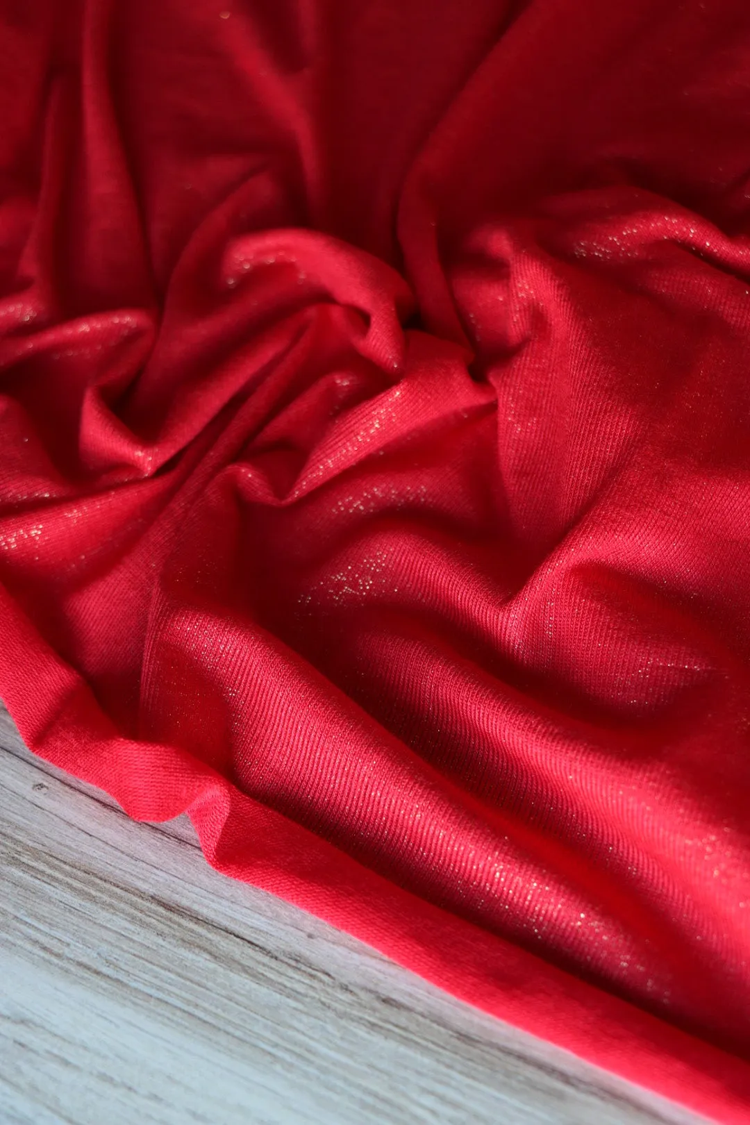 1YD 23IN REMNANT; Red Glitter Baby Hacci Sweater Knit