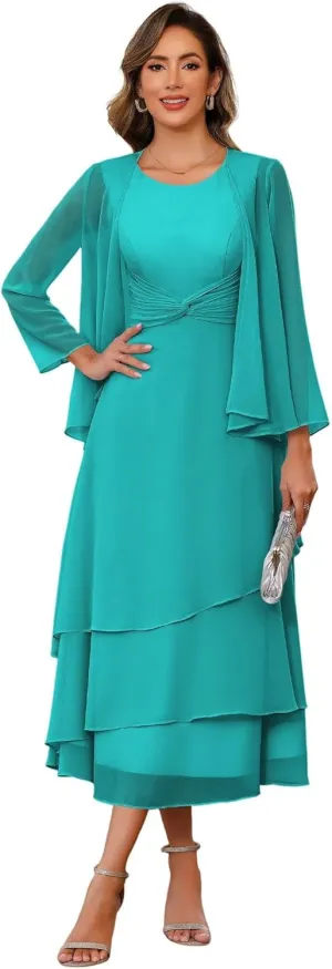 2 Piece Mother of The Bride Dresses with Jacket 2025 Chiffon Formal Evening Gown Hi008