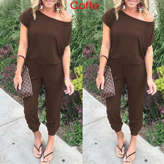 2019 New Women Casual One-Shoulder Wide Leg Jumpsuit Fashion Ladies Summer Soft Loose Playsuit Bodycon Party Trousers Jumpsuit