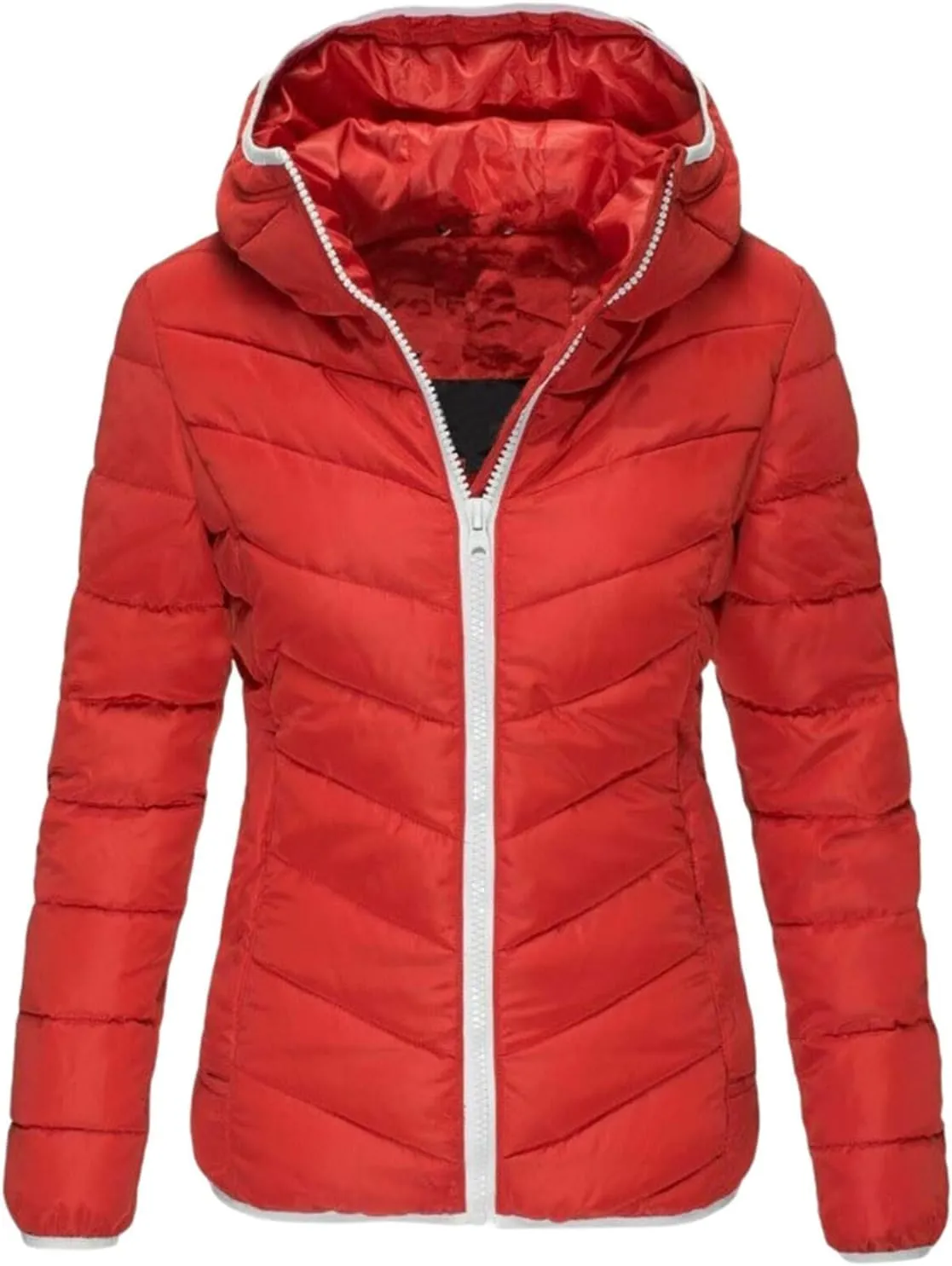 2024 Fashion Solid Quilted Puffer Coat for Womens Hooded Casual Down Coat Long Sleeve Warm Comfy Overcoat Winter Suits