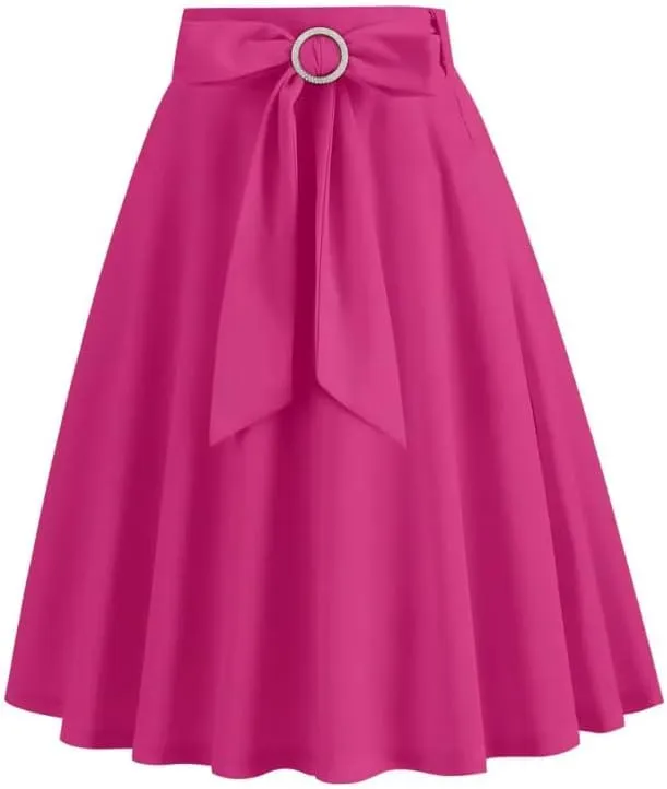 2025 Skirts for Women Trendy Vintage Flare Skirt Midi Length Casual Soft High Waisted Bow A Line Summer Skirts