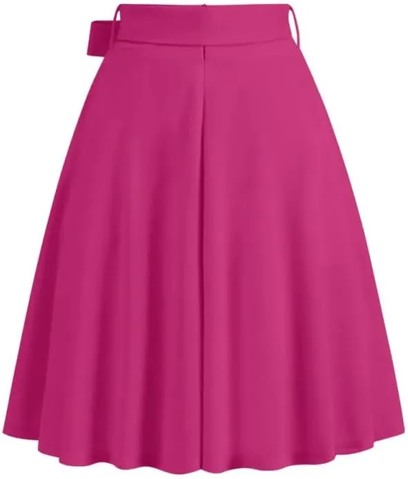2025 Skirts for Women Trendy Vintage Flare Skirt Midi Length Casual Soft High Waisted Bow A Line Summer Skirts