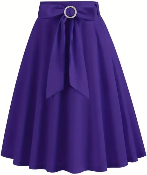2025 Skirts for Women Trendy Vintage Flare Skirt Midi Length Casual Soft High Waisted Bow A Line Summer Skirts
