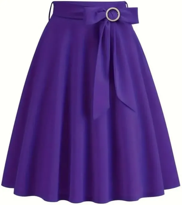 2025 Skirts for Women Trendy Vintage Flare Skirt Midi Length Casual Soft High Waisted Bow A Line Summer Skirts