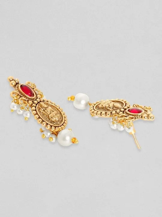 24K Gold-Plated Red & Green Stone-Studded Beaded Handcrafted Jewelry Set