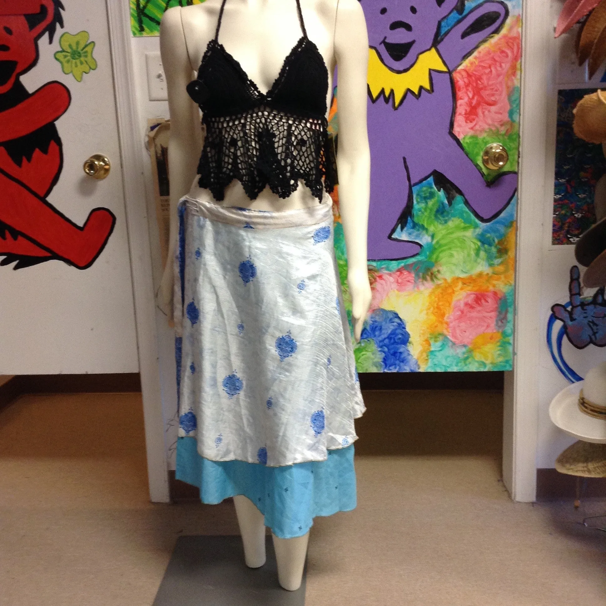 24" Reversible Sari Material Wrap Skirt