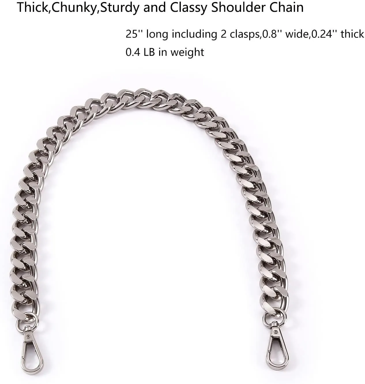 25 Inch Trendy Chunky Metal Chain Purse Handles Shoulder Strap Replacement for Handbag (Silver)