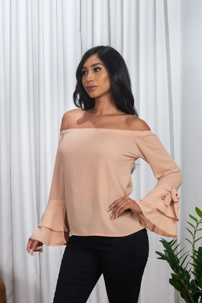 3/4 Sleeve Off the Shoulder Bell Sleeve Top* (171047)