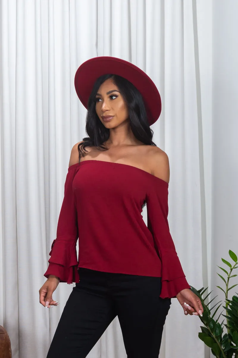 3/4 Sleeve Off the Shoulder Bell Sleeve Top* (171047)