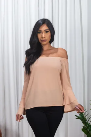 3/4 Sleeve Off the Shoulder Bell Sleeve Top* (171047)