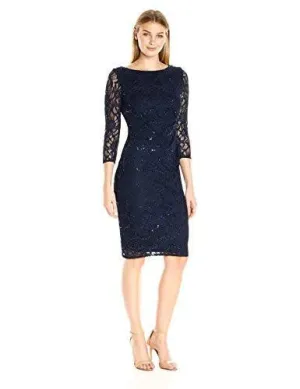 3/4 Sleeve Side Tucked Sheath, Navy, 16