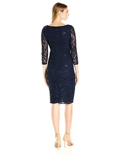 3/4 Sleeve Side Tucked Sheath, Navy, 16