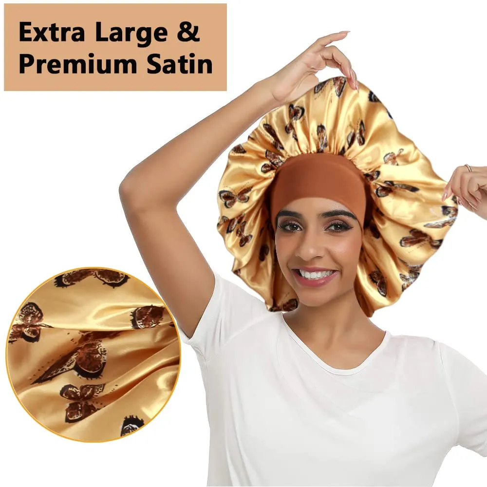 3pcs Large Silky Bonnets for Sleeping, Cute Butterfly Bonnet for Women Braids Curly Hair, D