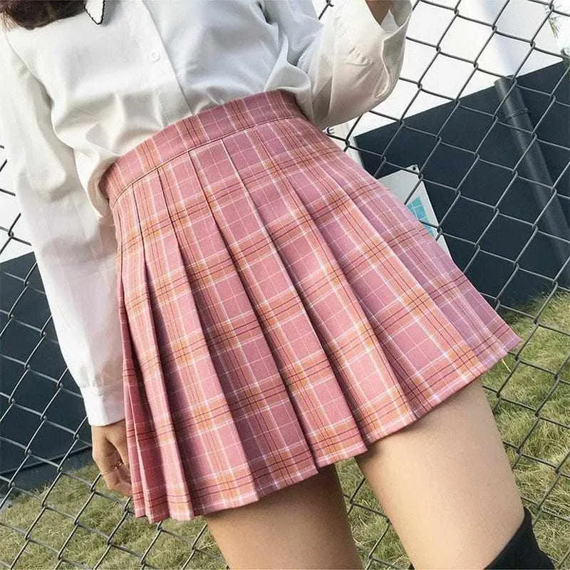 3XL Trendy Plaid Summer High Waist Plaid Pleated Skirts