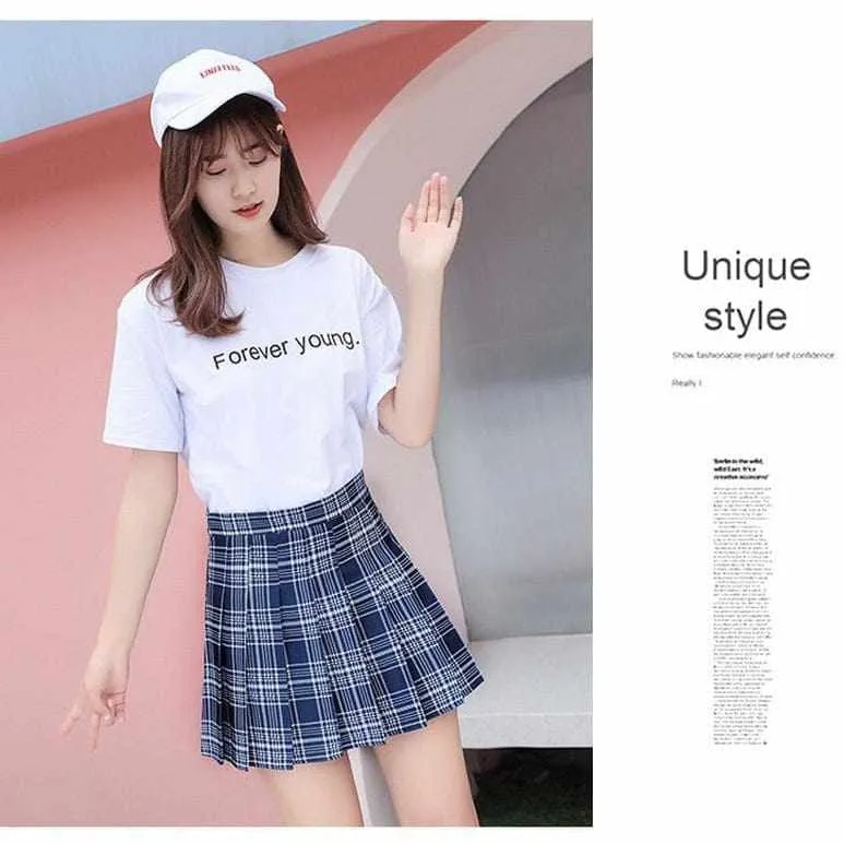 3XL Trendy Plaid Summer High Waist Plaid Pleated Skirts