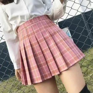 3XL Trendy Plaid Summer High Waist Plaid Pleated Skirts
