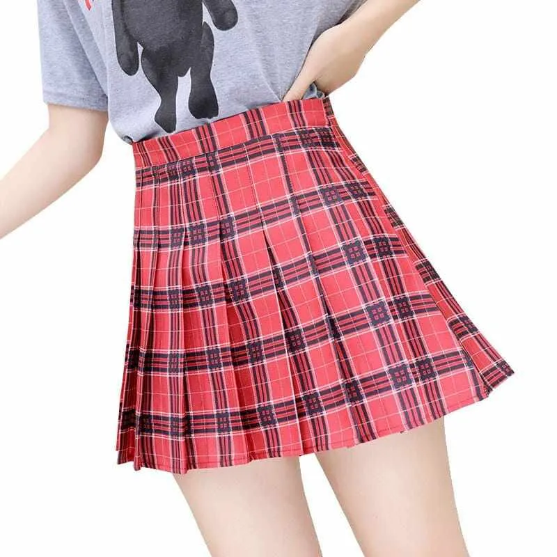 3XL Trendy Plaid Summer High Waist Plaid Pleated Skirts