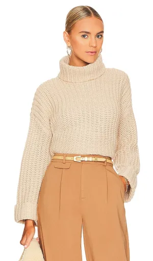 525 Chunky Turtleneck Shaker Pullover in Beige