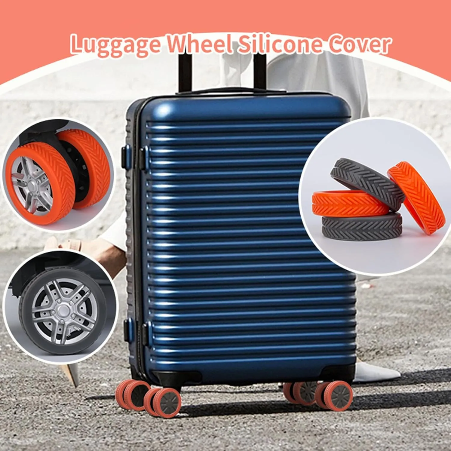 8pack Luggage Suitcase Silicone Wheels Cover,Carry on Luggage Accessories Reduce Noise & Wear-Resistant for Dule-Spinner Wheels Travel Luggage Suitcase (orange)