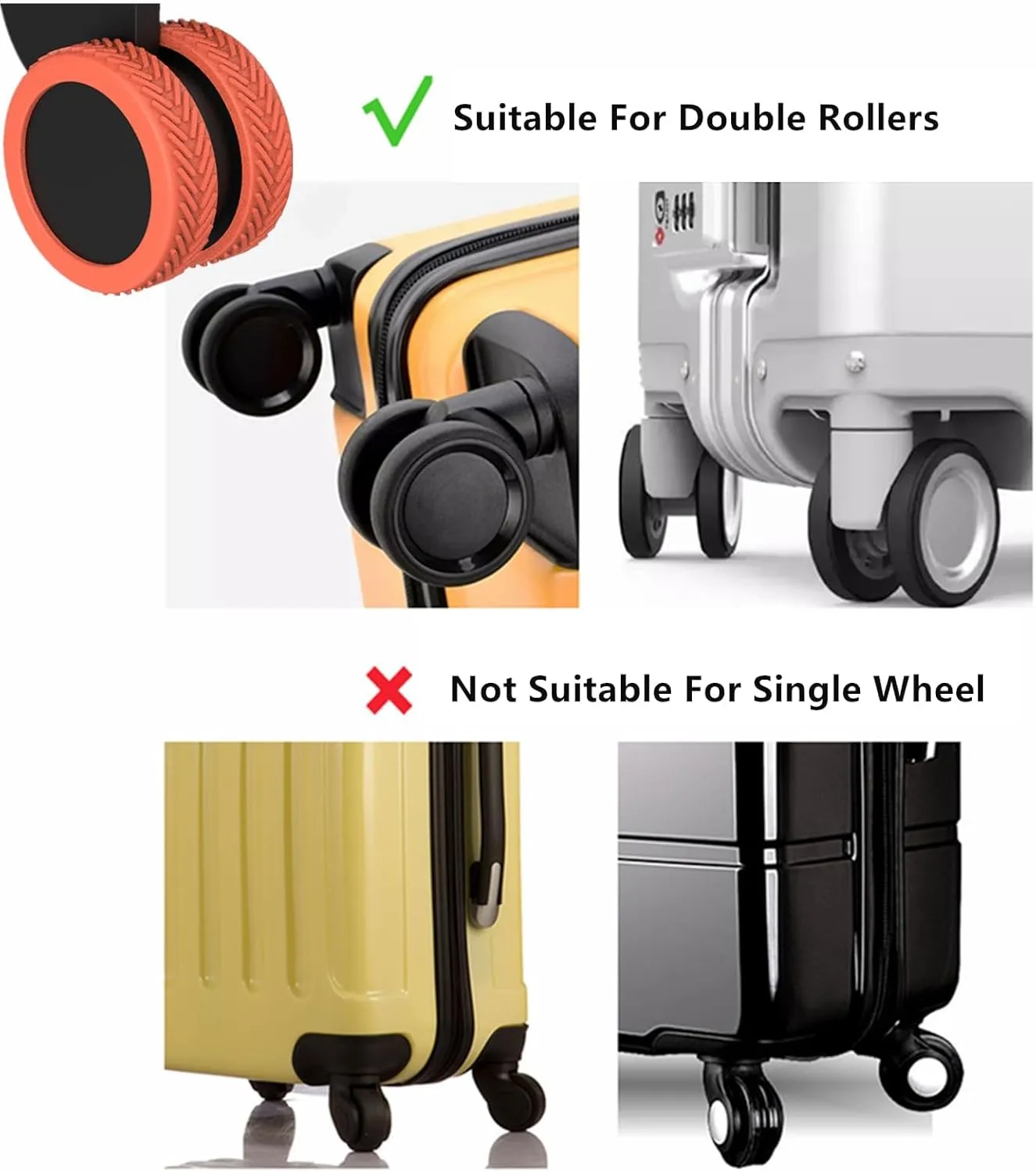 8pack Luggage Suitcase Silicone Wheels Cover,Carry on Luggage Accessories Reduce Noise & Wear-Resistant for Dule-Spinner Wheels Travel Luggage Suitcase (orange)
