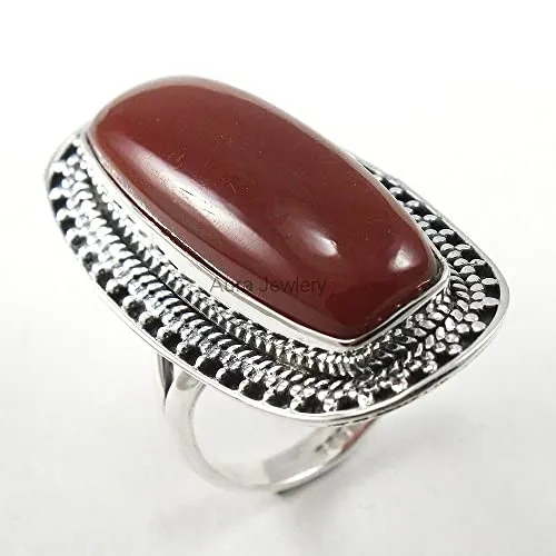 925 Sterling Silver Ring For Women, Natural Red Onyx Ring, Silver Boho Ring, Bezel Set Baguette Red Gemstone Hypoallergenic Bohemian Ring Christmas Gift