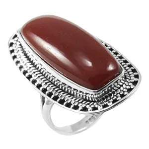 925 Sterling Silver Ring For Women, Natural Red Onyx Ring, Silver Boho Ring, Bezel Set Baguette Red Gemstone Hypoallergenic Bohemian Ring Christmas Gift
