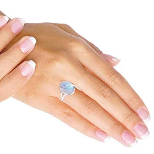 925 Sterling Silver Women Jewelry Natural Rainbow Moonstone Ring Size 8