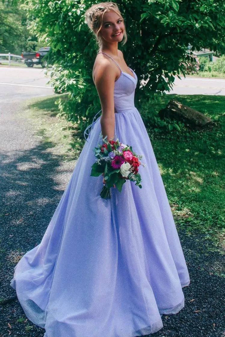 A-Line Custom Pageant Dress Sparkly Lavender Formal Evening Dress Long Prom Dress