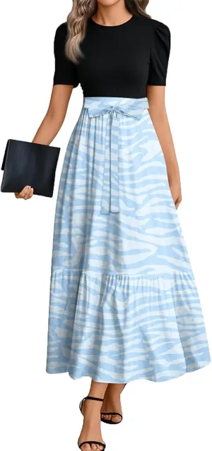 A Line Dresses for Women 2025 Elegant Classy Empire Waist Short Sleeve Wedding Guest Dress Summer Work Wrap Sundress