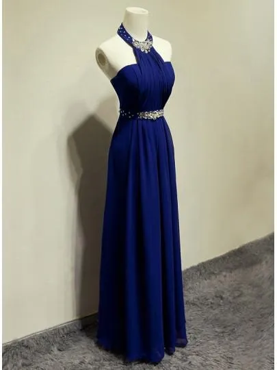 A-line Halter Crystal Floor-Length Evening/Prom Dress PG383