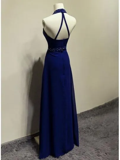 A-line Halter Crystal Floor-Length Evening/Prom Dress PG383