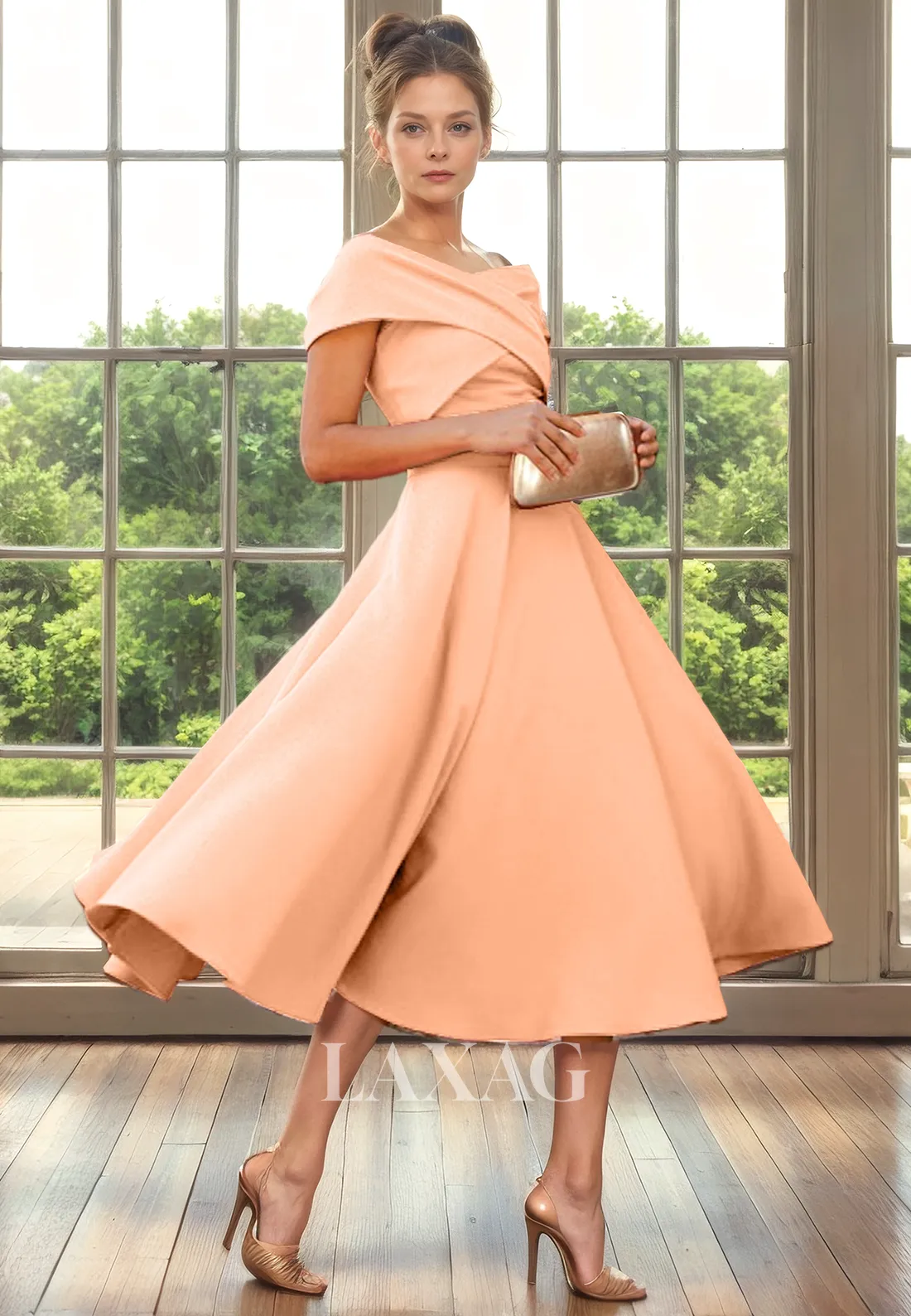 A-Line Off Shoulder Sleek Satin Ankle-Length Mother of the Bride Dress