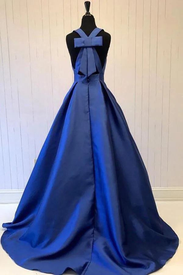 A Line Prom Dress Simple Modest Elegant Long V Neck Prom Dress  PG552