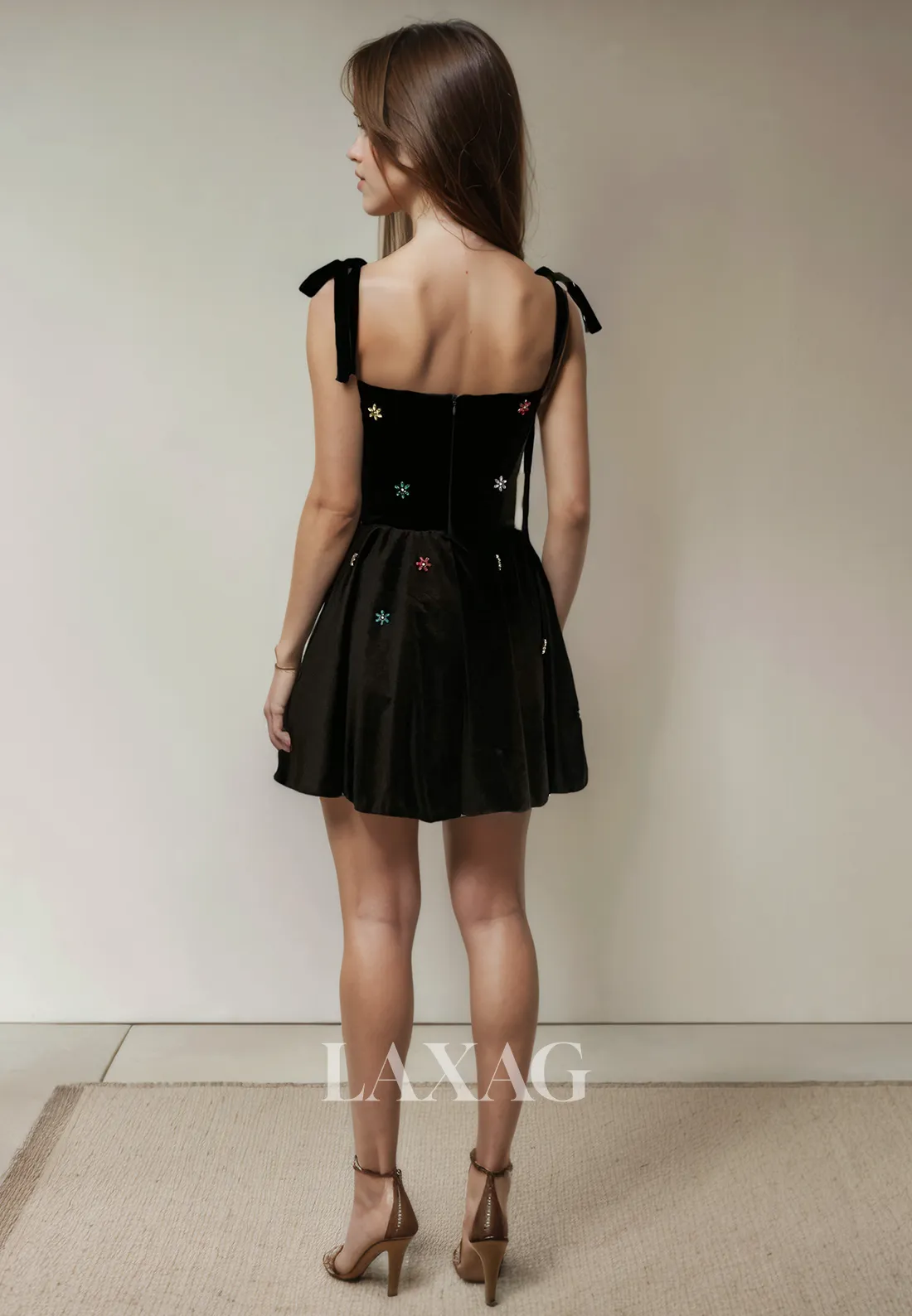 A-Line Straps Beaded Elegant Party Homecoming Dress with Bow Detail