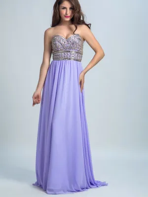 A-line Sweetheart Sweep Train Chiffon Rhine Stone Beaded Evening Dresses 2903
