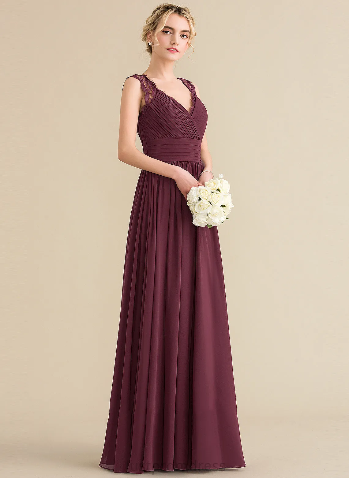 A-Line V-neck Length Ruffle Bow(s) Silhouette Neckline Fabric Floor-Length Embellishment Rosie Halter Bridesmaid Dresses