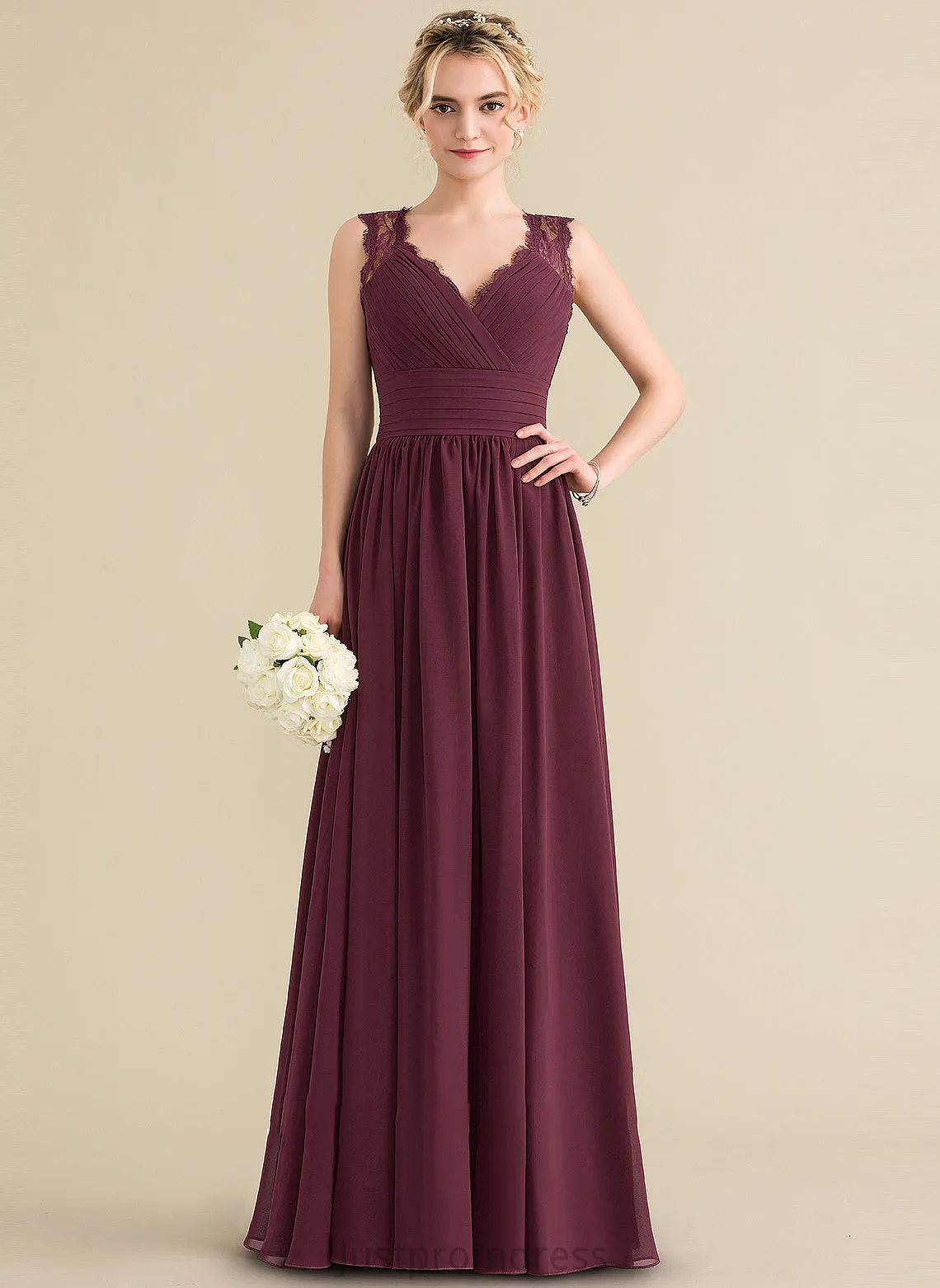A-Line V-neck Length Ruffle Bow(s) Silhouette Neckline Fabric Floor-Length Embellishment Rosie Halter Bridesmaid Dresses